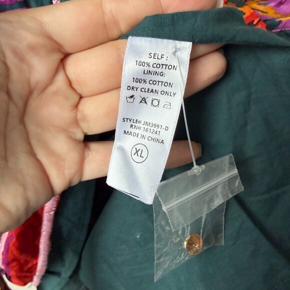 J.Marie Asher Multicolor Tropical Long Sleeve Button Front Dress Size XL - Picture 6 of 6